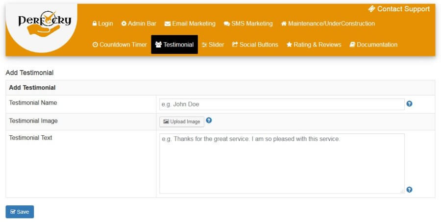 Perfecky Pro Add Testimonial