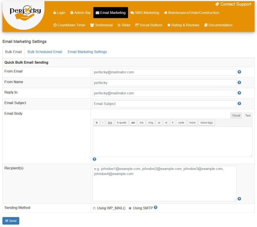 Perfecky Pro quick single/bulk email sending