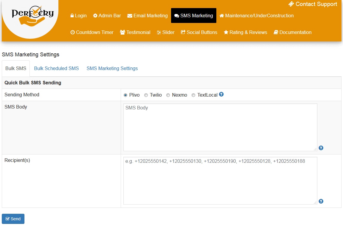 Perfecky Pro quick single/bulk sms sending