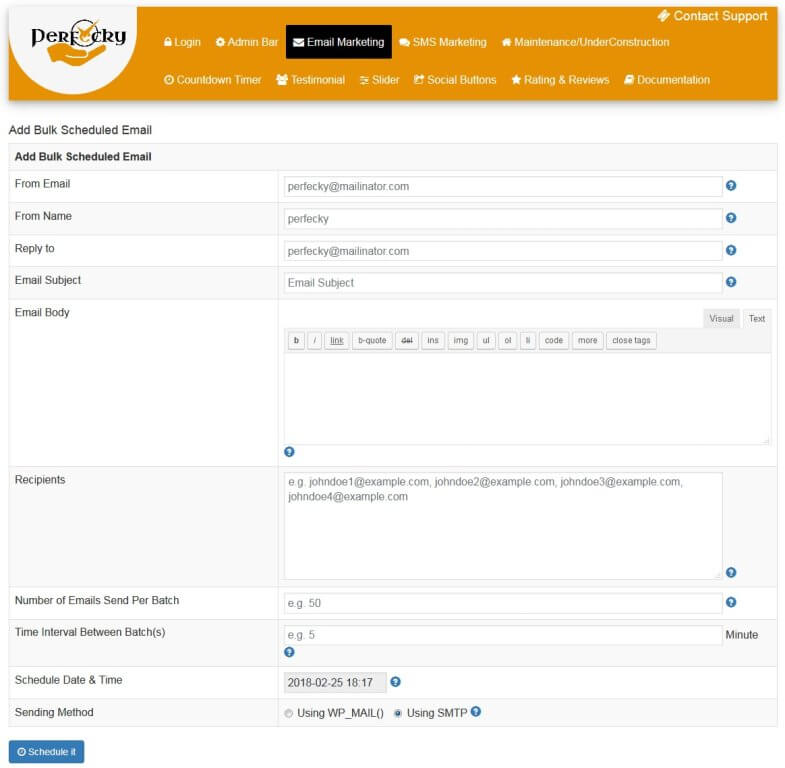 Perfecky Pro Scheduled single/bulk email sending