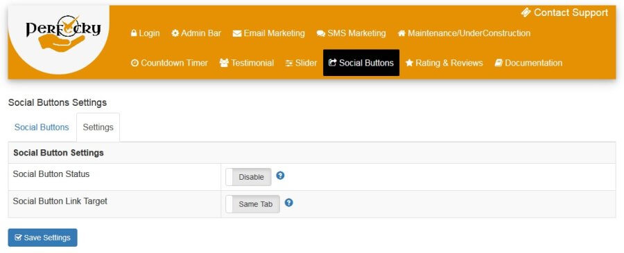 Perfecky Pro Social Button Settings